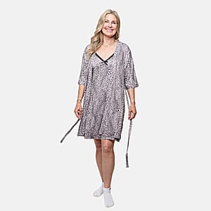 Amanda Paige Grey and Black Leopard Print Gown and Robe Set -L