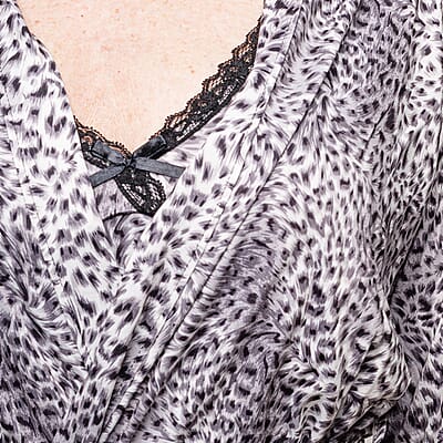 Amanda Paige Grey and Black Leopard Print Gown and Robe Set -L