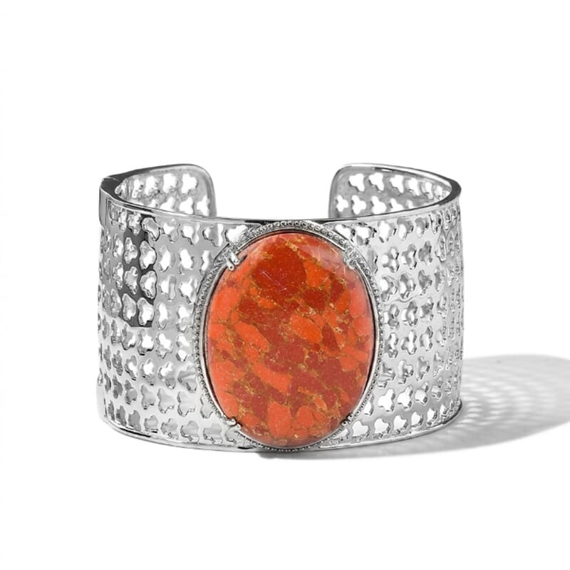 EverTrue Mojave Orange Turquoise 59.30 ctw Cuff Bracelet in Platinum Bond (7.25 In)