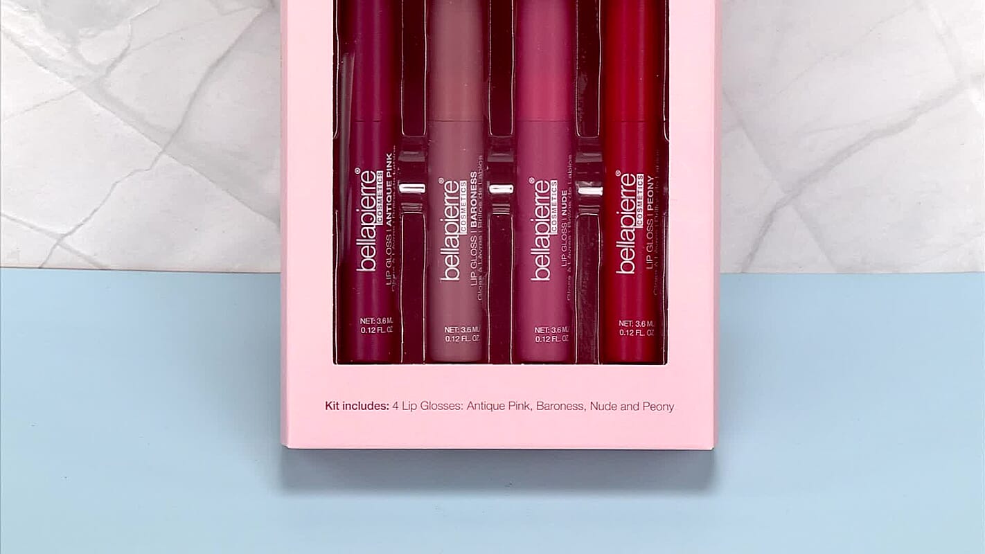 Bellapierre Lip Gloss Quad Kit- Antique Pink, Baroness, Nude, & Peony (Ships in 3-5 Days)
