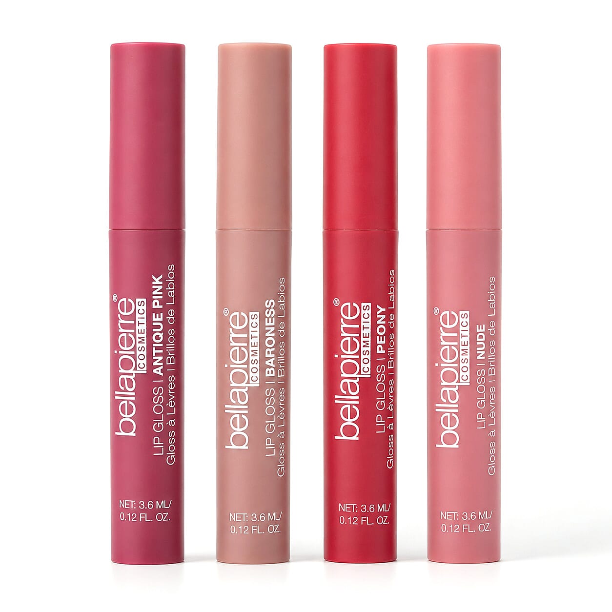 Bellapierre Lip Gloss Quad Kit- Antique Pink, Baroness, Nude, & Peony