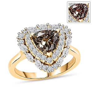 Certified & Appraised D'Joy Premium Turkizite and Moissanite 2.10 ctw Ring in 18K Vermeil Yellow Gold Over Sterling Silver (Size 10.0)
