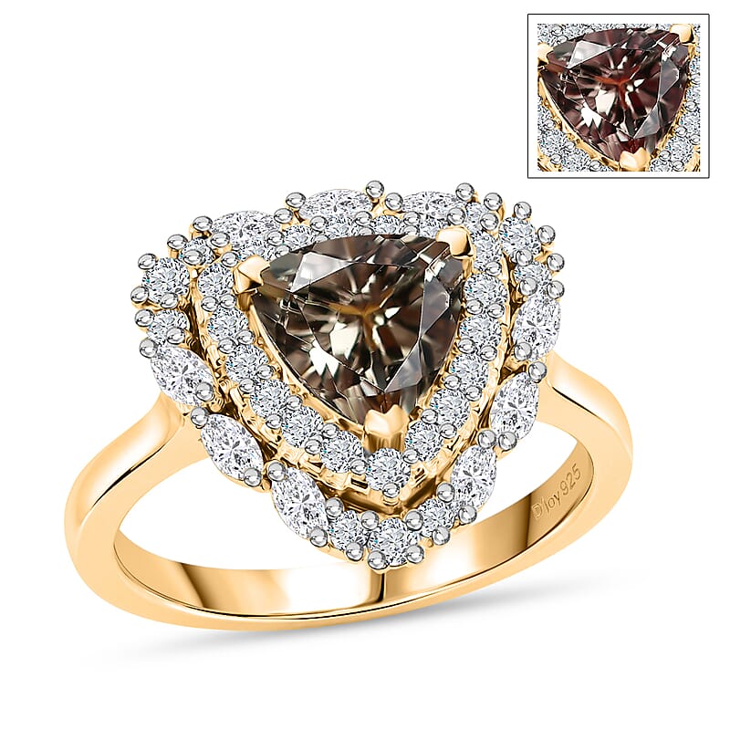 Certified and Appraised D'Joy Premium Turkizite and Moissanite 2.10 ctw Ring in 18K Vermeil Yellow Gold Over Sterling Silver (Size 6.0)