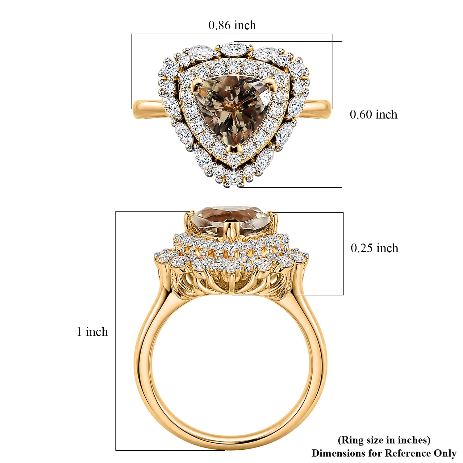 Certified & Appraised D'Joy Premium Turkizite and Moissanite 2.10 ctw Ring in 18K Vermeil Yellow Gold Over Sterling Silver (Size 6.0)