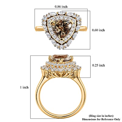 Certified and Appraised D'Joy Premium Turkizite and Moissanite 2.10 ctw Ring in 18K Vermeil Yellow Gold Over Sterling Silver (Size 6.0)