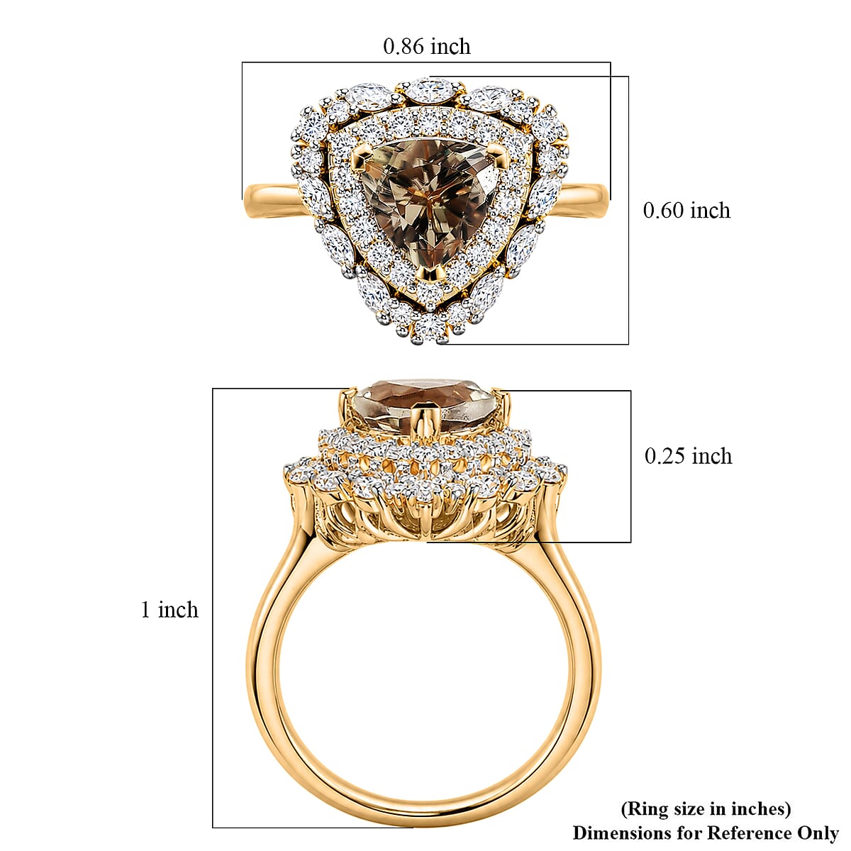 Certified & Appraised D'Joy Premium Turkizite and Moissanite 2.10 ctw Ring in 18K Vermeil Yellow Gold Over Sterling Silver (Size 8.0) image number 5