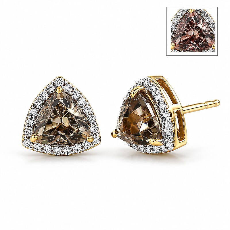Certified and Appraised D'Joy Premium Turkizite and Moissanite 2.10 ctw Earrings in 18K Vermeil Yellow Gold Over Sterling Silver