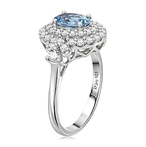 Certified & Appraised D'Joy Premium Santa Maria Aquamarine and Moissanite 1.40 ctw Ring in Rhodium Over Sterling Silver (Size 10.0)