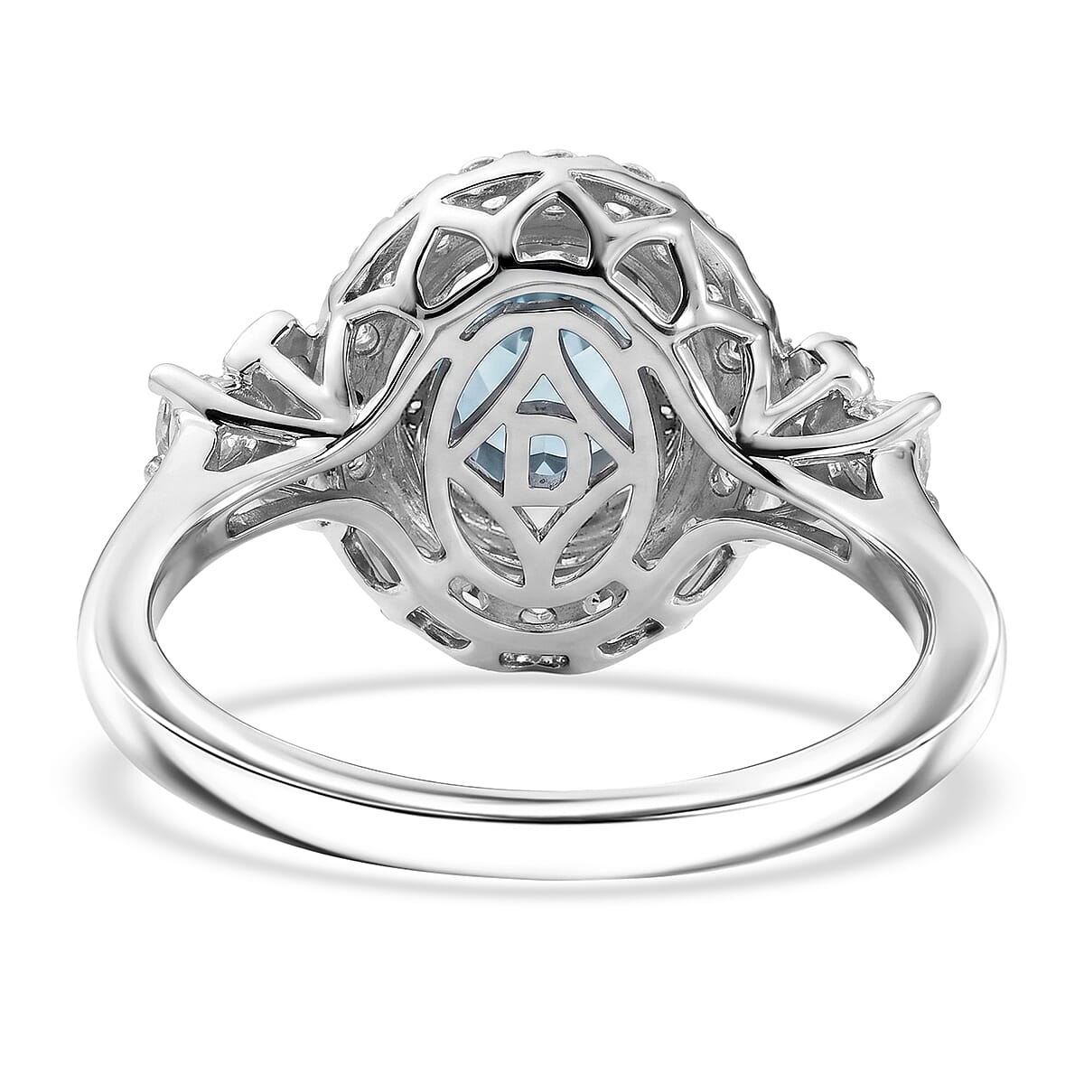Certified & Appraised D'Joy Premium Santa Maria Aquamarine and Moissanite 1.40 ctw Ring in Rhodium Over Sterling Silver (Size 6.0) image number 3