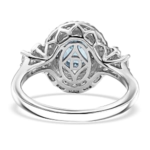 Certified & Appraised D'Joy Premium Santa Maria Aquamarine and Moissanite 1.40 ctw Ring in Rhodium Over Sterling Silver (Size 6.0)