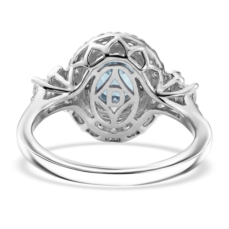 Certified & Appraised D'Joy Premium Santa Maria Aquamarine and Moissanite 1.40 ctw Ring in Rhodium Over Sterling Silver (Size 6.0)