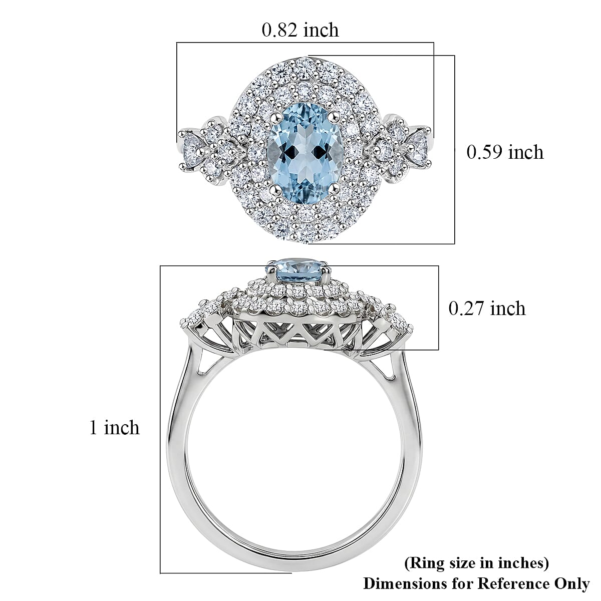 Certified & Appraised D'Joy Premium Santa Maria Aquamarine and Moissanite 1.40 ctw Ring in Rhodium Over Sterling Silver (Size 6.0) image number 4