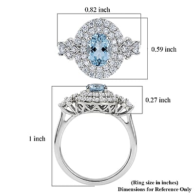Certified & Appraised D'Joy Premium Santa Maria Aquamarine and Moissanite 1.40 ctw Ring in Rhodium Over Sterling Silver (Size 6.0)