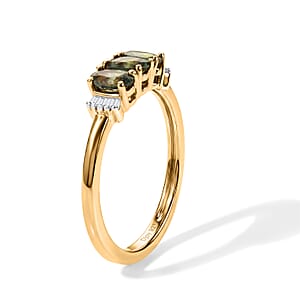 D'Joy Premium Malawi Green Sapphire and Diamond 1.00 ctw Trinity Majesty Ring in 18K Vermeil Yellow Gold Over Sterling Silver (Size 9.0)
