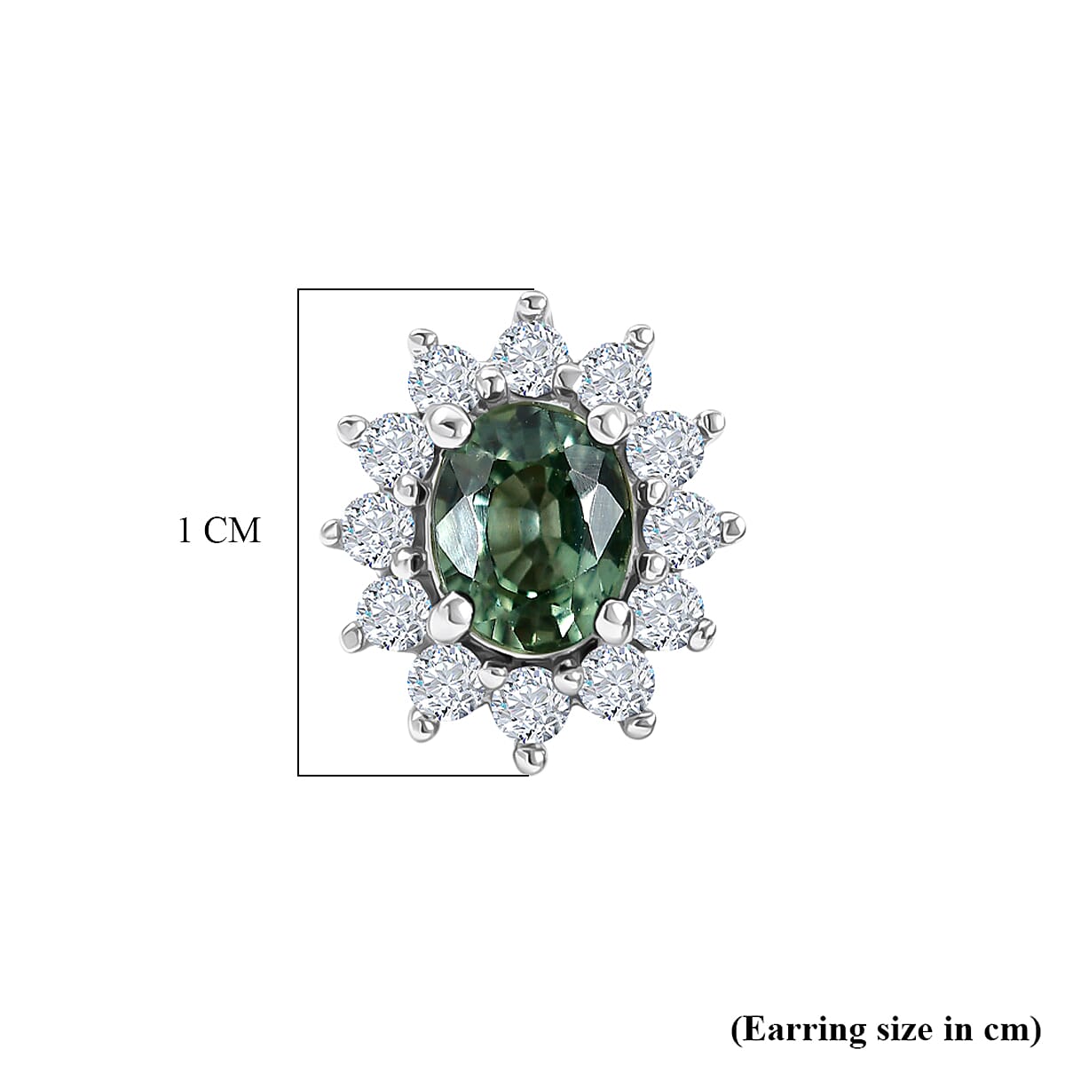 D'Joy Premium Malawi Green Sapphire and White Zircon 1.60 ctw Stud Earrings in Rhodium Over Sterling Silver image number 4