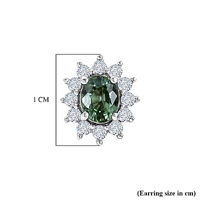 D'Joy Premium Milanoa Green Sapphire and White Zircon 1.50 ctw Stud Earrings in Rhodium Over Sterling Silver
