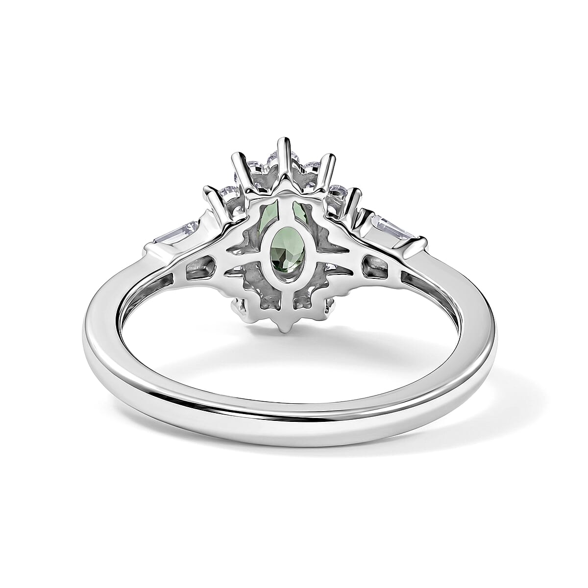 D'Joy Premium Malawi Green Sapphire and White Zircon 1.35 ctw Majesty Ring in Rhodium Over Sterling Silver (Size 10.0) image number 4