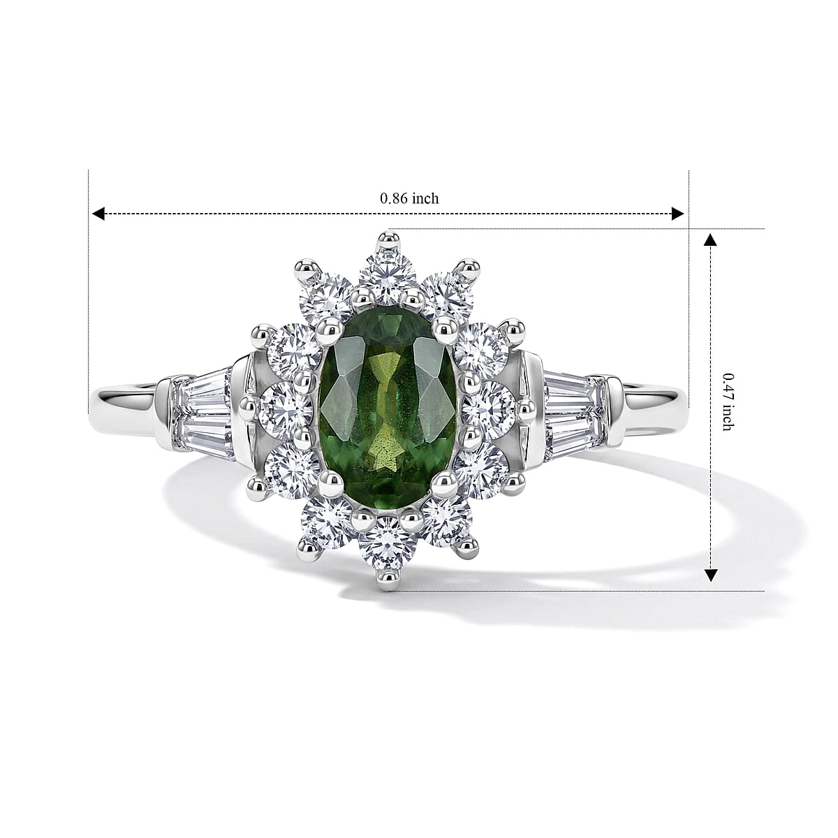 D'Joy Premium Malawi Green Sapphire and White Zircon 1.35 ctw Majesty Ring in Rhodium Over Sterling Silver (Size 10.0) image number 5
