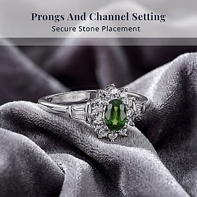 D'Joy Premium Malawi Green Sapphire and White Zircon 1.35 ctw Majesty Ring in Rhodium Over Sterling Silver (Size 5.0)