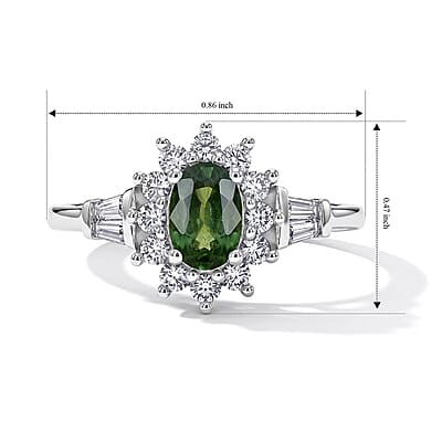 D'Joy Premium Malawi Green Sapphire and White Zircon 1.35 ctw Majesty Ring in Rhodium Over Sterling Silver (Size 5.0)