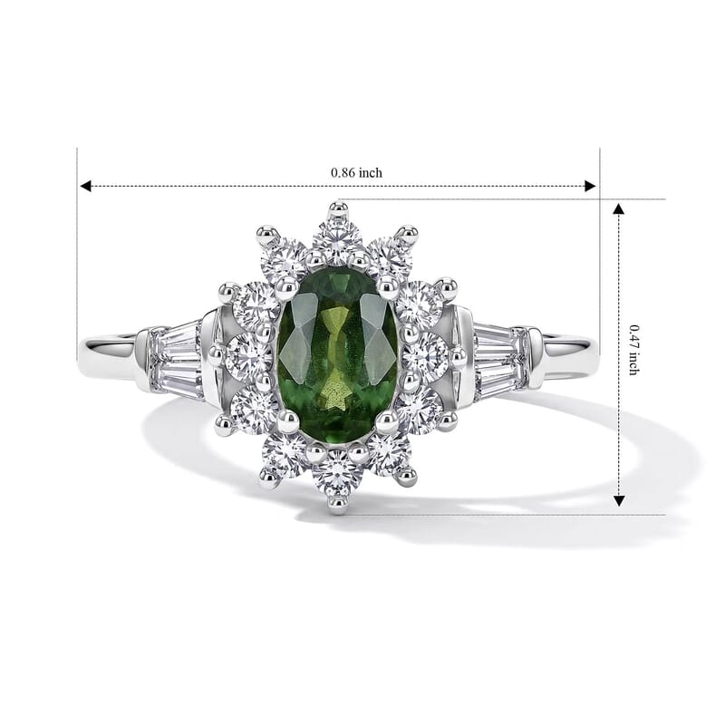 D'Joy Premium Milanoa Green Sapphire and White Zircon 1.35 ctw Majesty Ring in Rhodium Over Sterling Silver (Size 5.0)