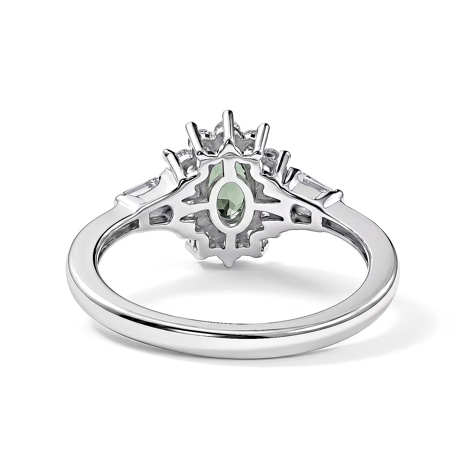 D'Joy Premium Malawi Green Sapphire and White Zircon 1.35 ctw Majesty Ring in Rhodium Over Sterling Silver (Size 5.0)