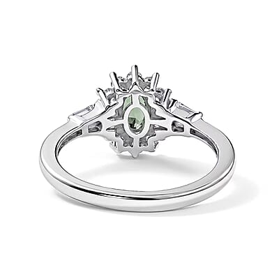 D'Joy Premium Malawi Green Sapphire and White Zircon 1.35 ctw Majesty Ring in Rhodium Over Sterling Silver (Size 5.0)