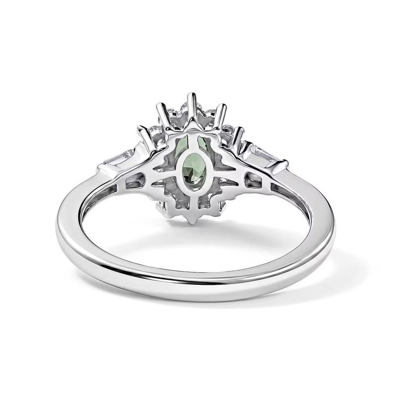 D'Joy Premium Milanoa Green Sapphire and White Zircon 1.35 ctw Majesty Ring in Rhodium Over Sterling Silver (Size 5.0)