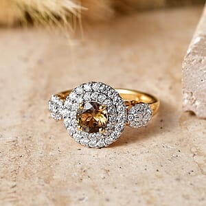Certified & Appraised D'Joy Premium Golden Tanzanite and Moissanite 1.70 ctw Ring in 18K Vermeil Yellow Gold Over Sterling Silver (Size  10.0)