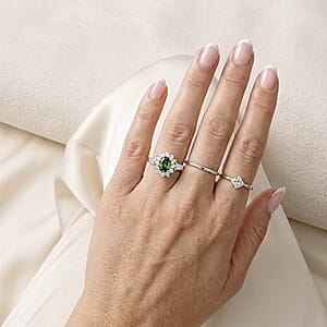 D'Joy Premium Malawi Green Sapphire and White Zircon 1.35 ctw Majesty Ring in Rhodium Over Sterling Silver (Size 7.0)