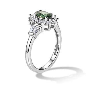 D'Joy Premium Malawi Green Sapphire and White Zircon 1.35 ctw Majesty Ring in Rhodium Over Sterling Silver (Size 7.0)