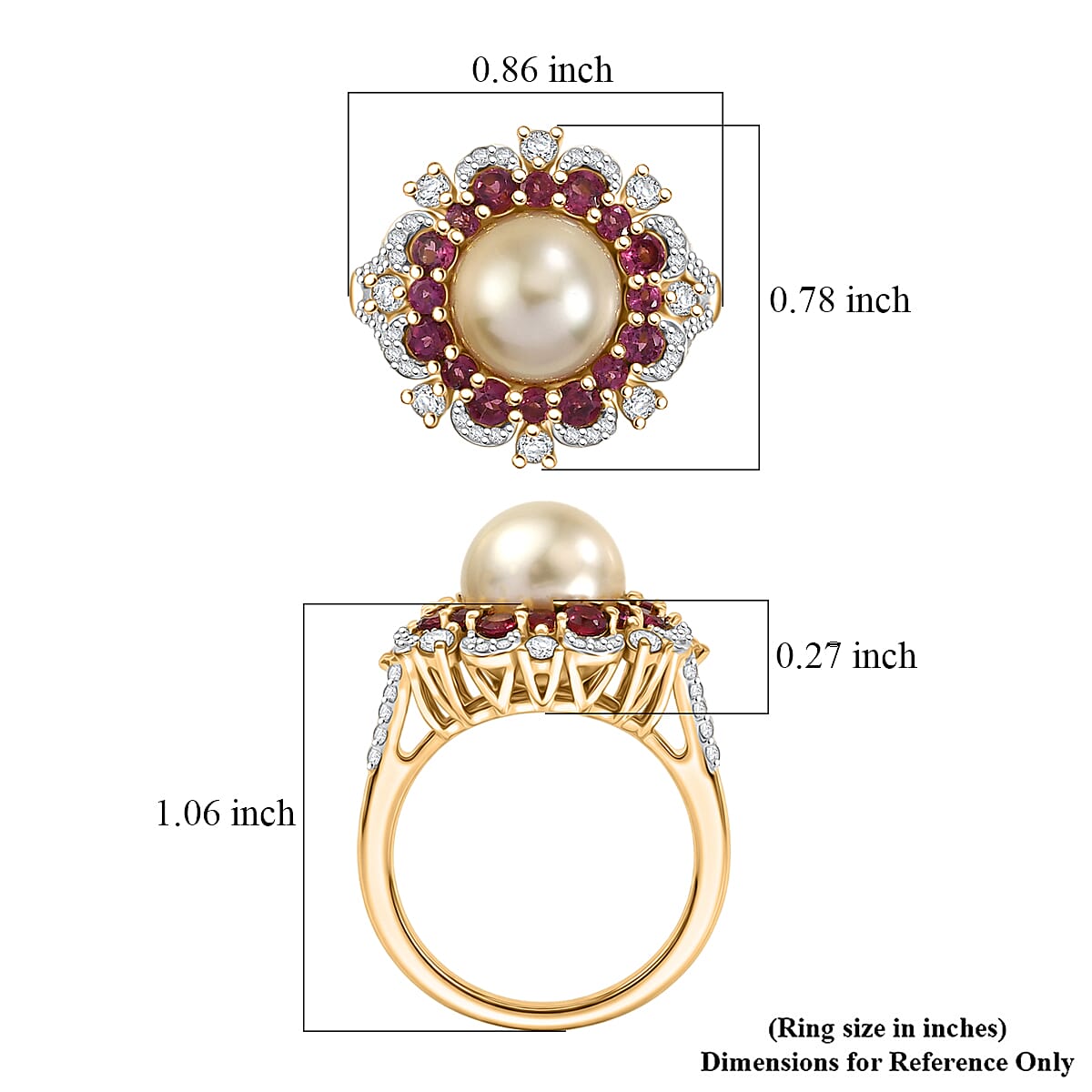 D'Joy South Sea Golden Pearl and Multi Gemstone 2.35 ctw Golden Bloom Pearl Ring in 18K Vermeil Yellow Gold Over Sterling Silver (Size 10.0) image number 5