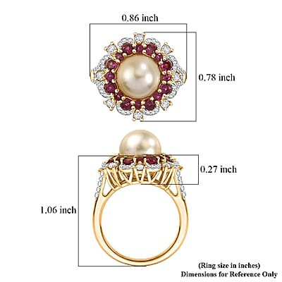 D'Joy South Sea Golden Pearl and Multi Gemstone 2.35 ctw Golden Bloom Pearl Ring in 18K Vermeil Yellow Gold Over Sterling Silver (Size 6.0)