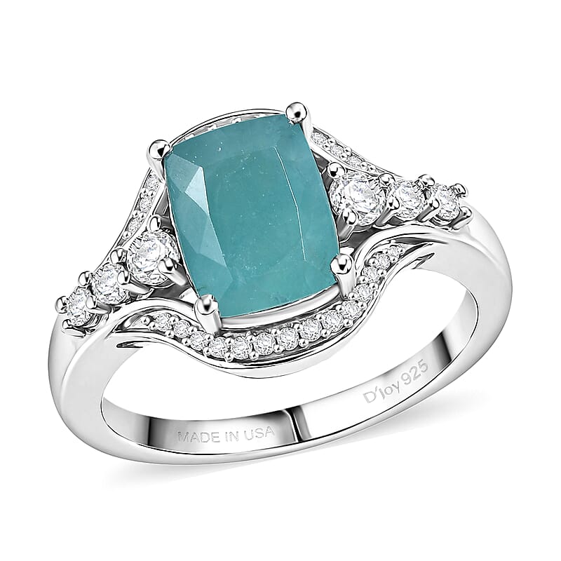 D'Joy Premium Grandidierite and Moissanite 2.70 ctw Ocean Flow Ring in Rhodium Over Sterling Silver (Size  6.0)