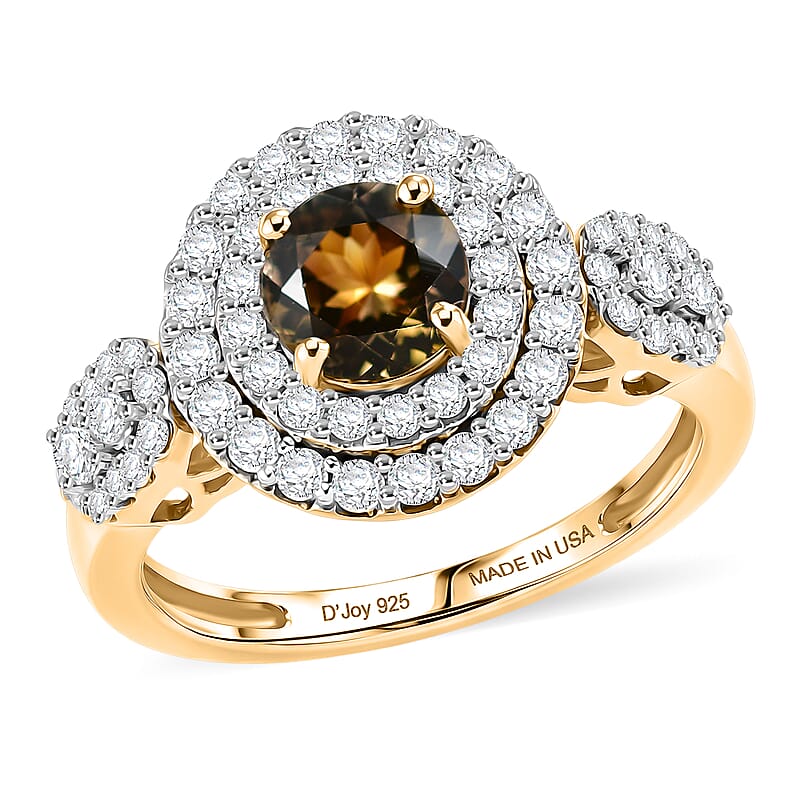 Certified & Appraised D'Joy Premium Golden Tanzanite and Moissanite 1.70 ctw Ring in 18K Vermeil Yellow Gold Over Sterling Silver (Size  6.0)