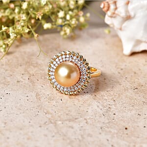 D'Joy Premium Golden South Sea Pearl and Multi Gemstone 1.10 ctw Ring in 18K Vermeil Yellow Gold Over Sterling Silver (Size 7.0)