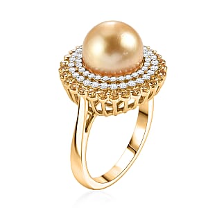 D'Joy Premium Golden South Sea Pearl and Multi Gemstone 1.10 ctw Ring in 18K Vermeil Yellow Gold Over Sterling Silver (Size 7.0)