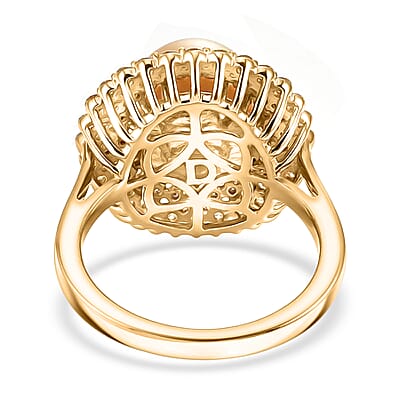 D'Joy Premium Golden South Sea Pearl and Multi Gemstone 1.10 ctw Ring in 18K Vermeil Yellow Gold Over Sterling Silver (Size 7.0)
