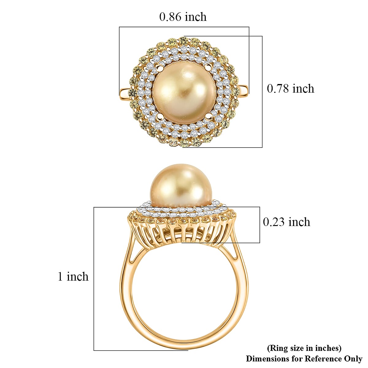 D'Joy Premium Golden South Sea Pearl and Multi Gemstone 1.10 ctw Ring in 18K Vermeil Yellow Gold Over Sterling Silver (Size 7.0) image number 5