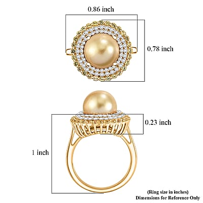 D'Joy Premium Golden South Sea Pearl and Multi Gemstone 1.10 ctw Ring in 18K Vermeil Yellow Gold Over Sterling Silver (Size 7.0)