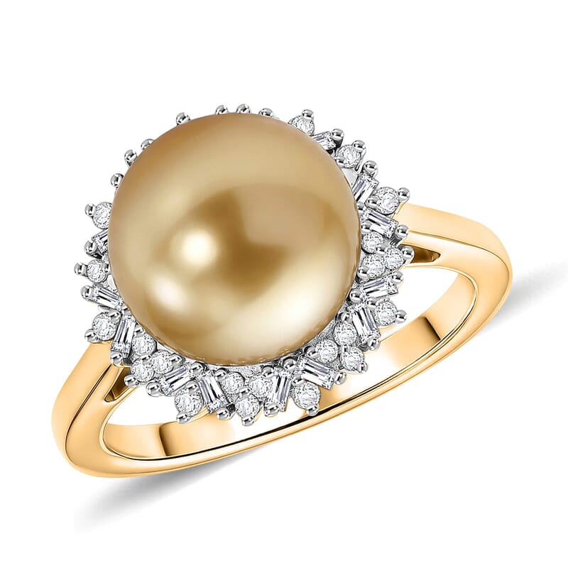 Luxoro Premium South Sea Golden Pearl and Diamond I2 0.30 ctw Starburst Ring in 10K Yellow Gold (Size 10.0)