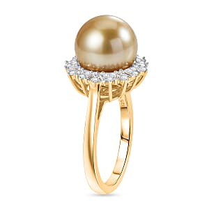 Luxoro Premium South Sea Golden Pearl and Diamond I2 0.30 ctw Starburst Ring in 10K Yellow Gold (Size 10.0)