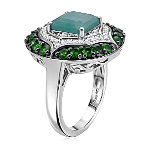 D'Joy Asscher Cut Premium Grandidierite and Multi Gemstone 3.90 ctw Ocean Mosaic Ring in Rhodium Over Sterling Silver (Size  10.0)