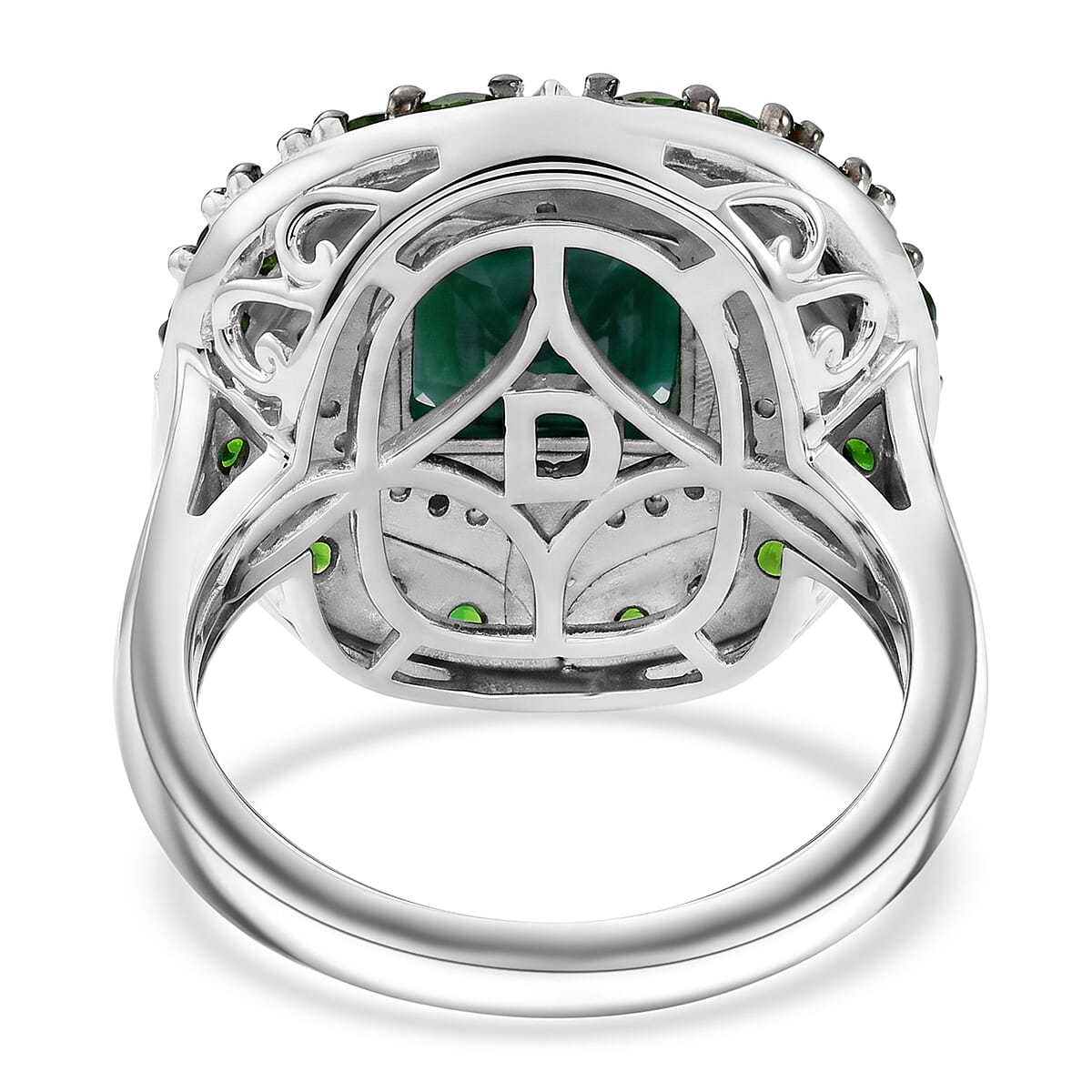 D'Joy Asscher Cut Premium Grandidierite and Multi Gemstone 3.90 ctw Ocean Mosaic Ring in Rhodium Over Sterling Silver (Size  6.0)