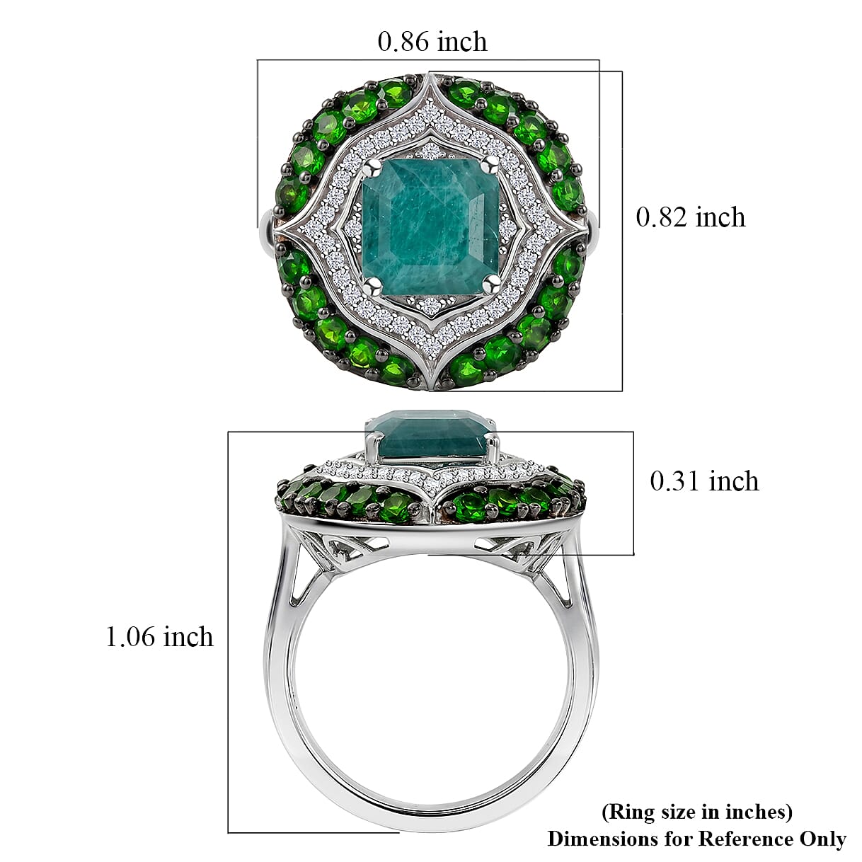 D'Joy Asscher Cut Premium Grandidierite and Multi Gemstone 3.90 ctw Ocean Mosaic Ring in Rhodium Over Sterling Silver (Size  6.0)