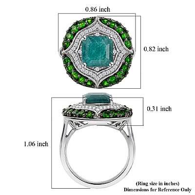 D'Joy Asscher Cut Premium Grandidierite and Multi Gemstone 3.90 ctw Ocean Mosaic Ring in Rhodium Over Sterling Silver (Size  6.0)
