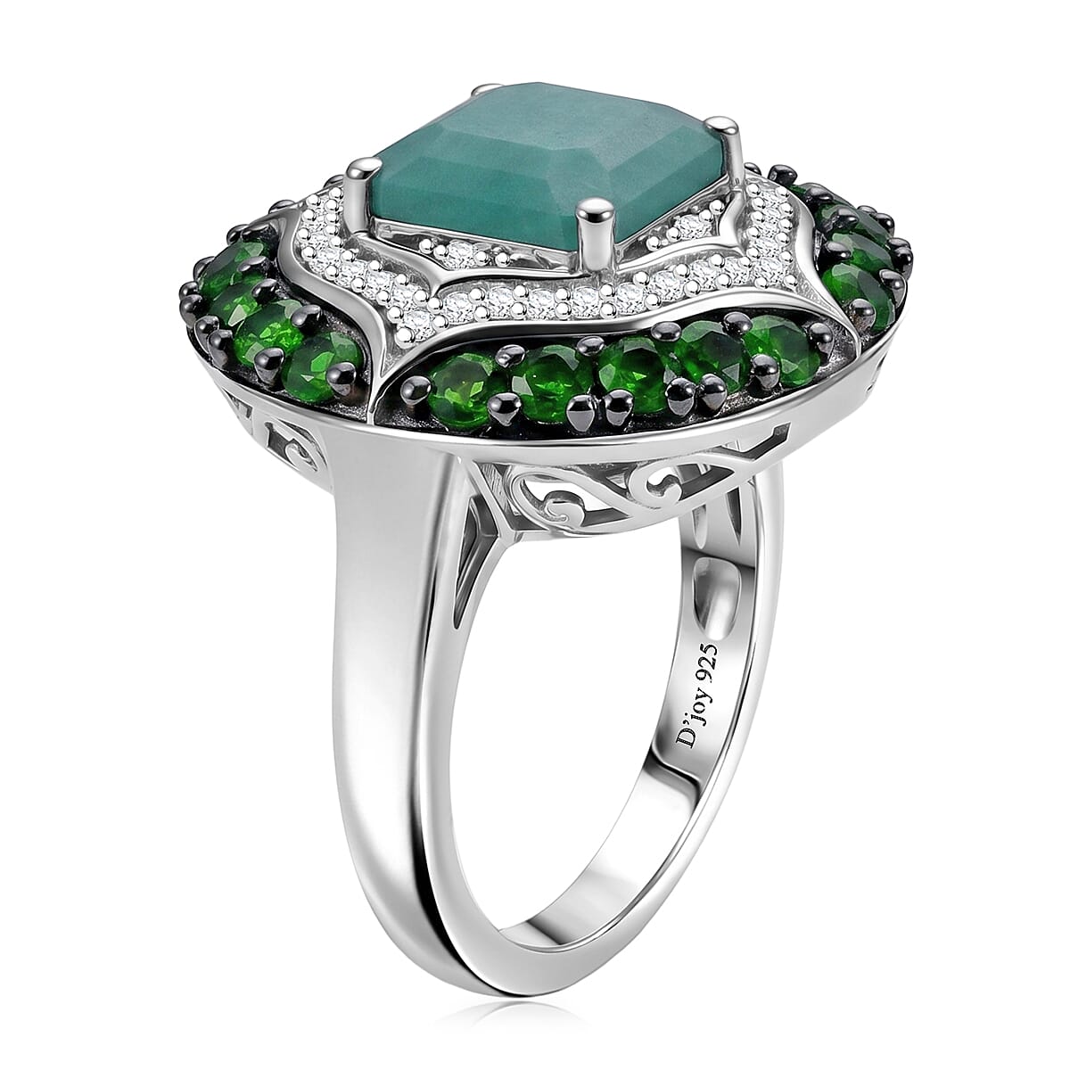 D'Joy Asscher Cut Premium Grandidierite and Multi Gemstone 3.90 ctw Ocean Mosaic Ring in Rhodium Over Sterling Silver (Size  8.0) image number 3