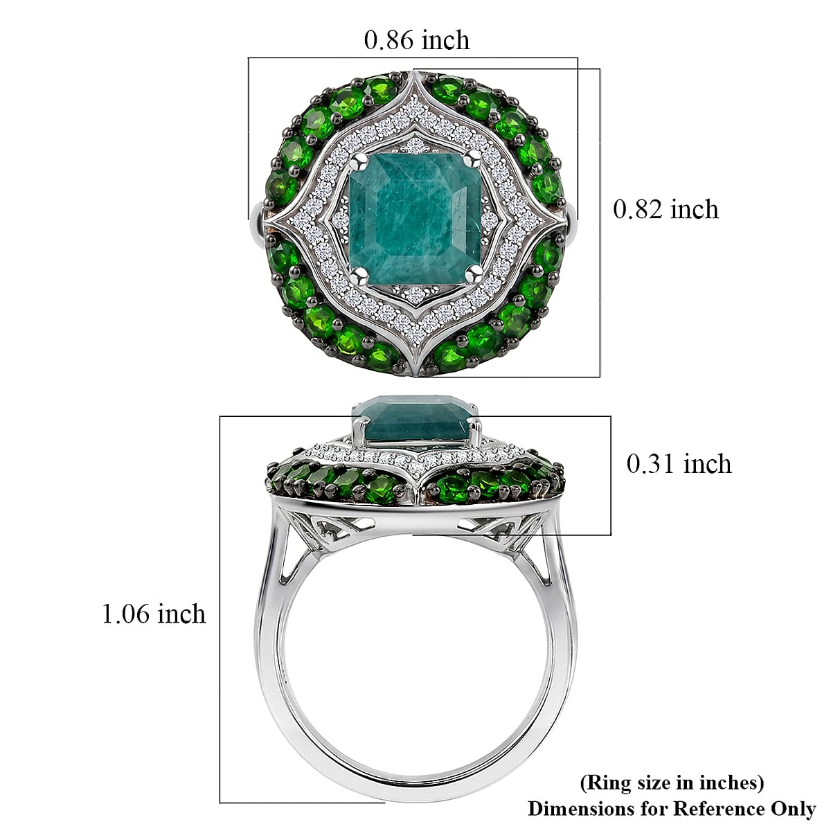 D'Joy Asscher Cut Premium Grandidierite and Multi Gemstone 3.90 ctw Ocean Mosaic Ring in Rhodium Over Sterling Silver (Size  8.0) image number 5