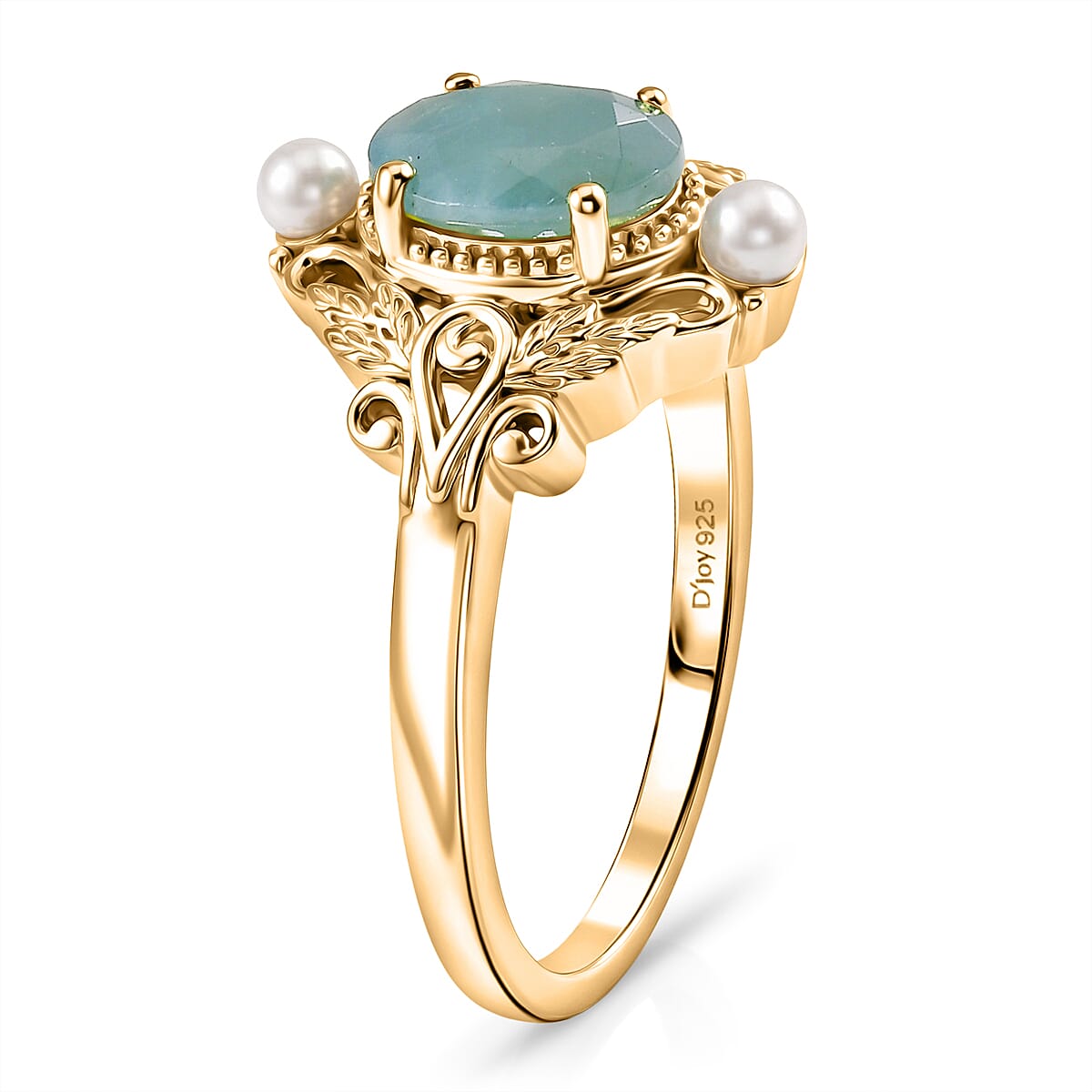 D'Joy Premium Grandidierite and Freshwater Pearl 2.00 ctw Victorian Luxe Ring in 18K Vermeil Yellow Gold Over Sterling Silver (Size  10.0)
