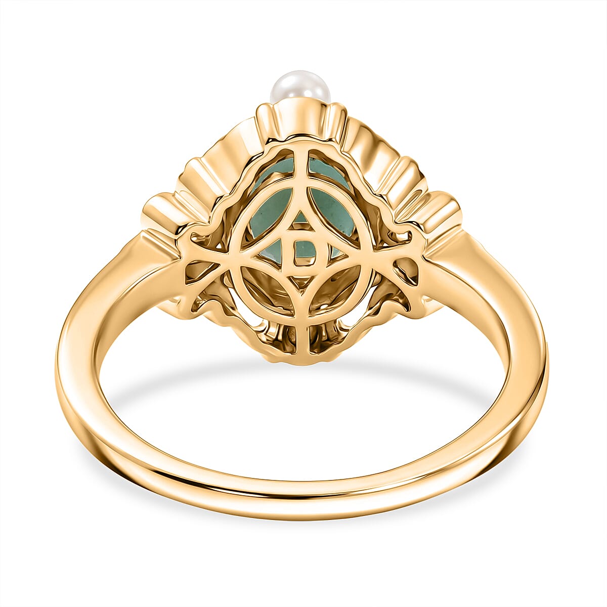 D'Joy Premium Grandidierite and Freshwater Pearl 2.00 ctw Victorian Luxe Ring in 18K Vermeil Yellow Gold Over Sterling Silver (Size  10.0)